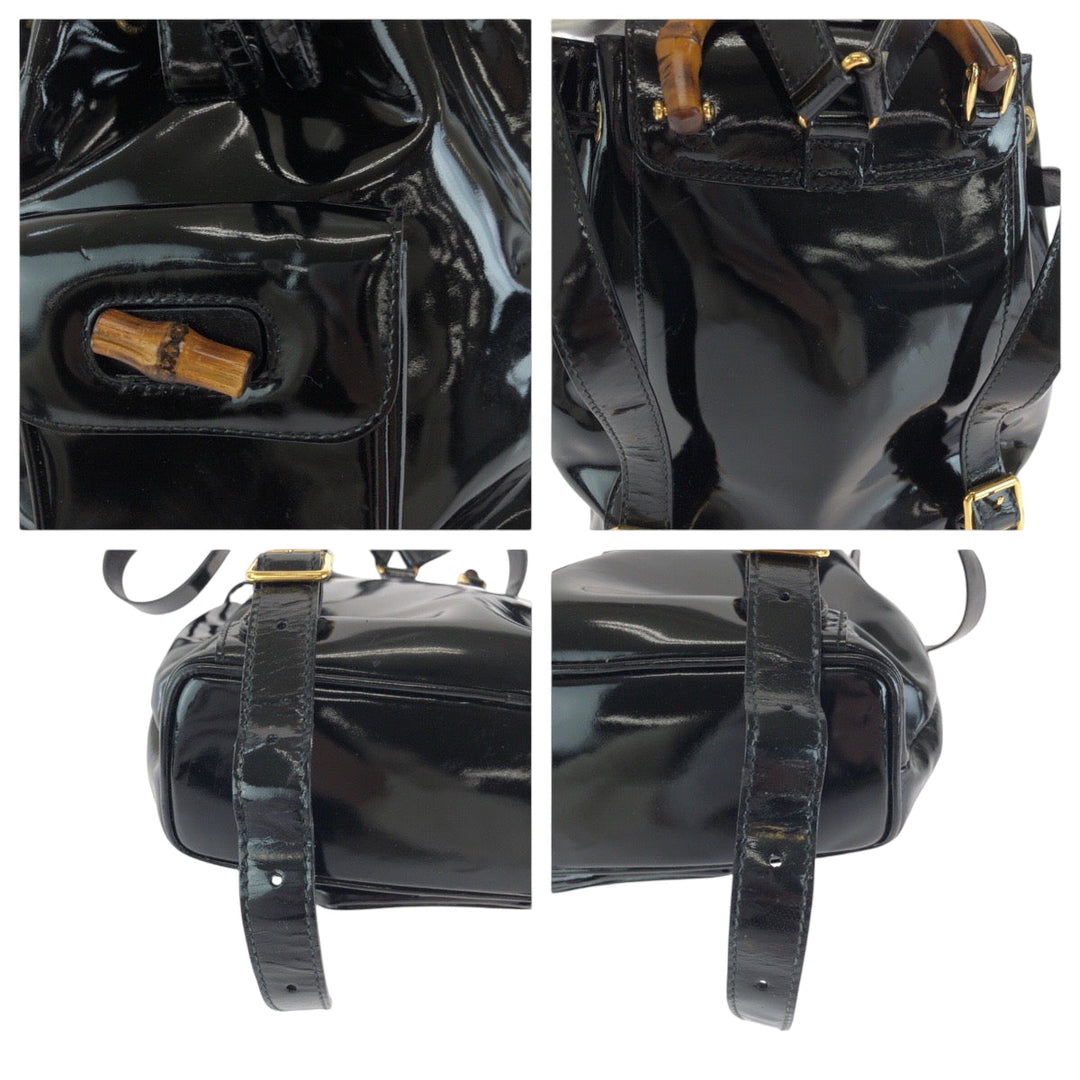 GUCCI Backpack 003 2850 0030 Patent leather Black GoldMetal Backpack Backpack Bamboo Women Used Authentic