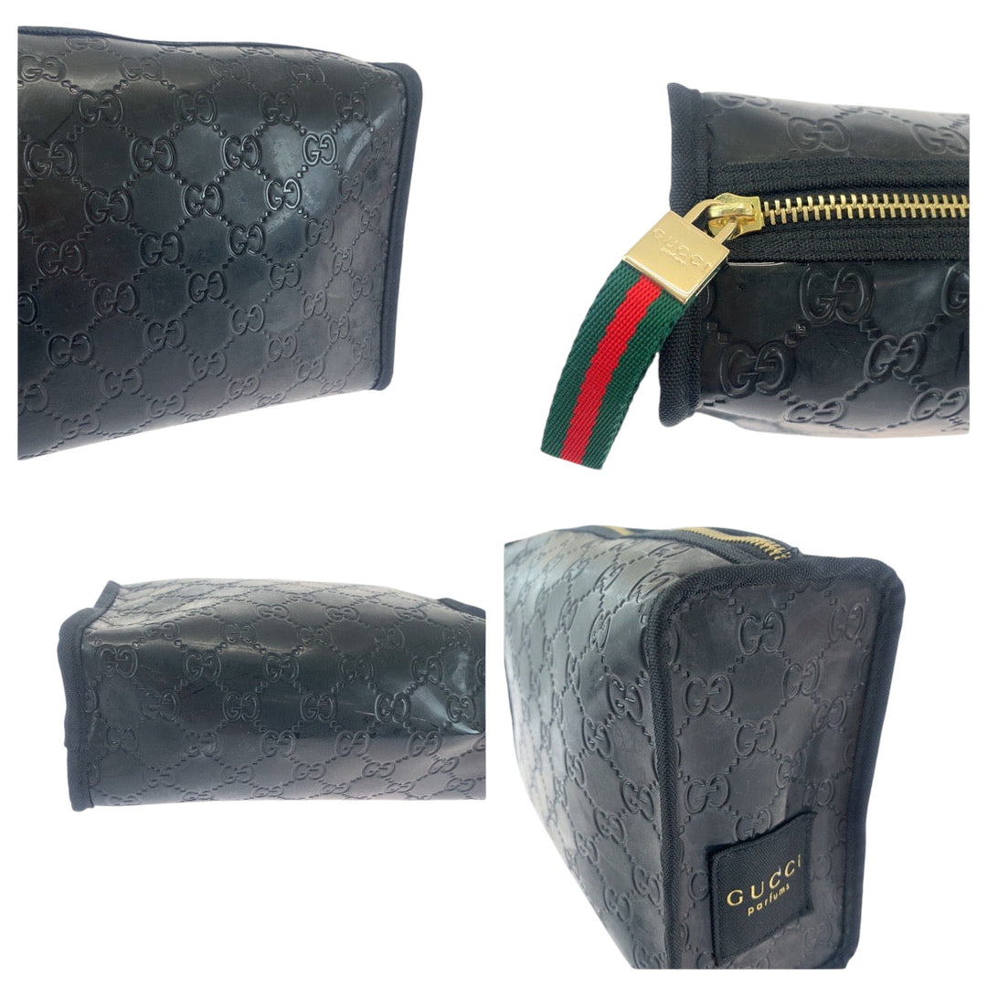 GUCCI Pouch Plastics Black GoldMetal Pouch Novelty Pouch Sherry line Women Used Authentic