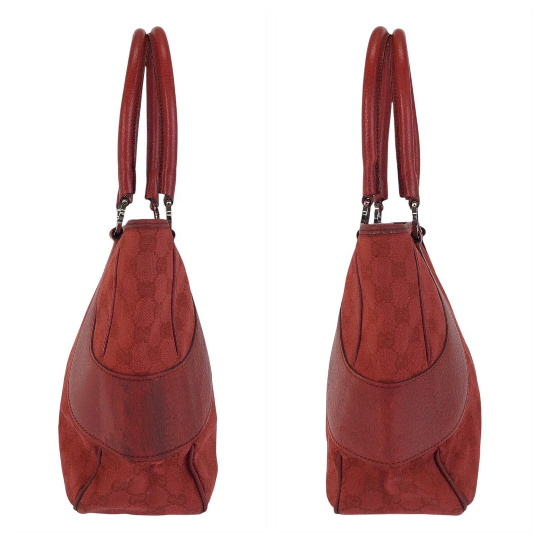 GUCCI Tote Bag 113011 GG canvas, leather Red Tote Bag Shoulder Bag Women Used Authentic