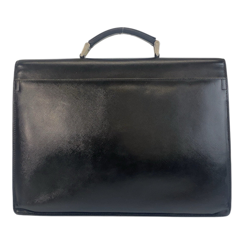 PRADA Business bag leather Black SilverMetal Business bag briefcase Safiano mens Used Authentic