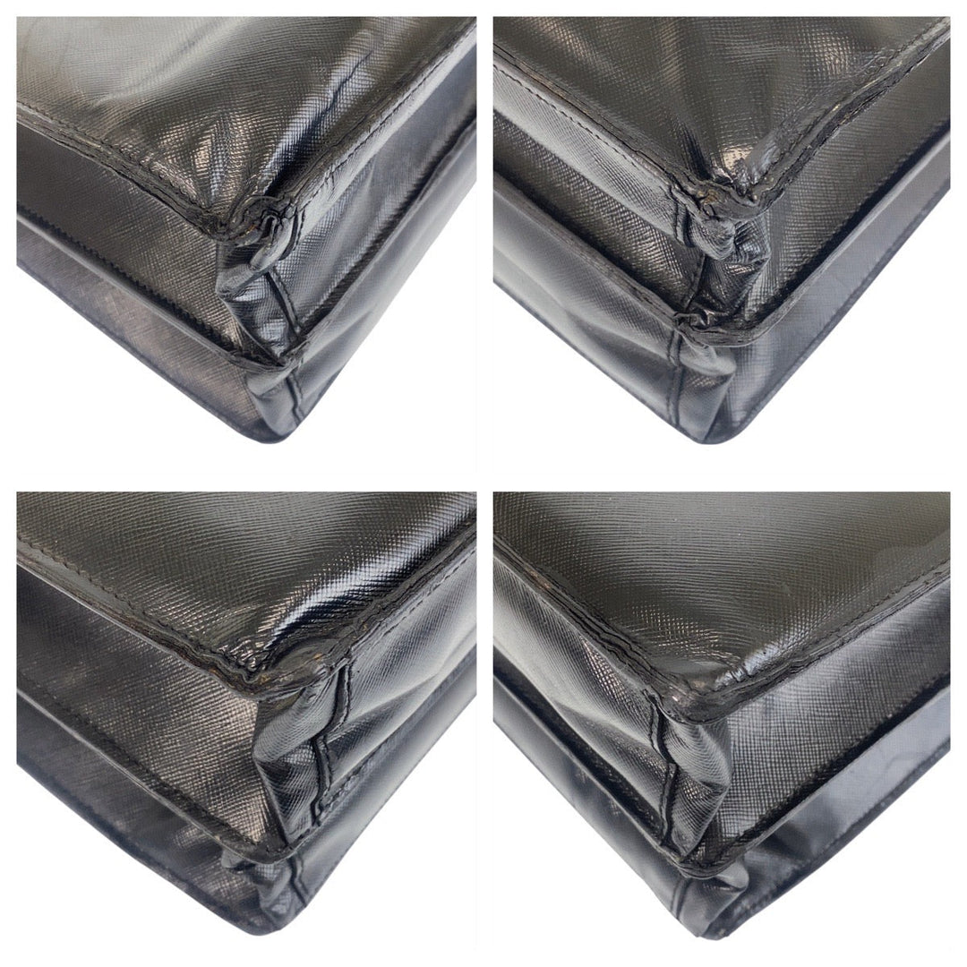 PRADA Business bag leather Black SilverMetal Business bag briefcase Safiano mens Used Authentic
