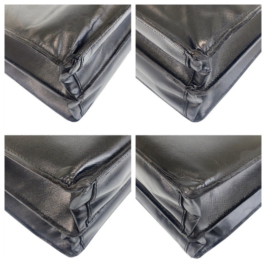 PRADA Business bag leather Black SilverMetal Business bag briefcase Safiano mens Used Authentic