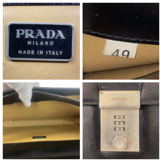 PRADA Business bag leather Black SilverMetal Business bag briefcase Safiano mens Used Authentic