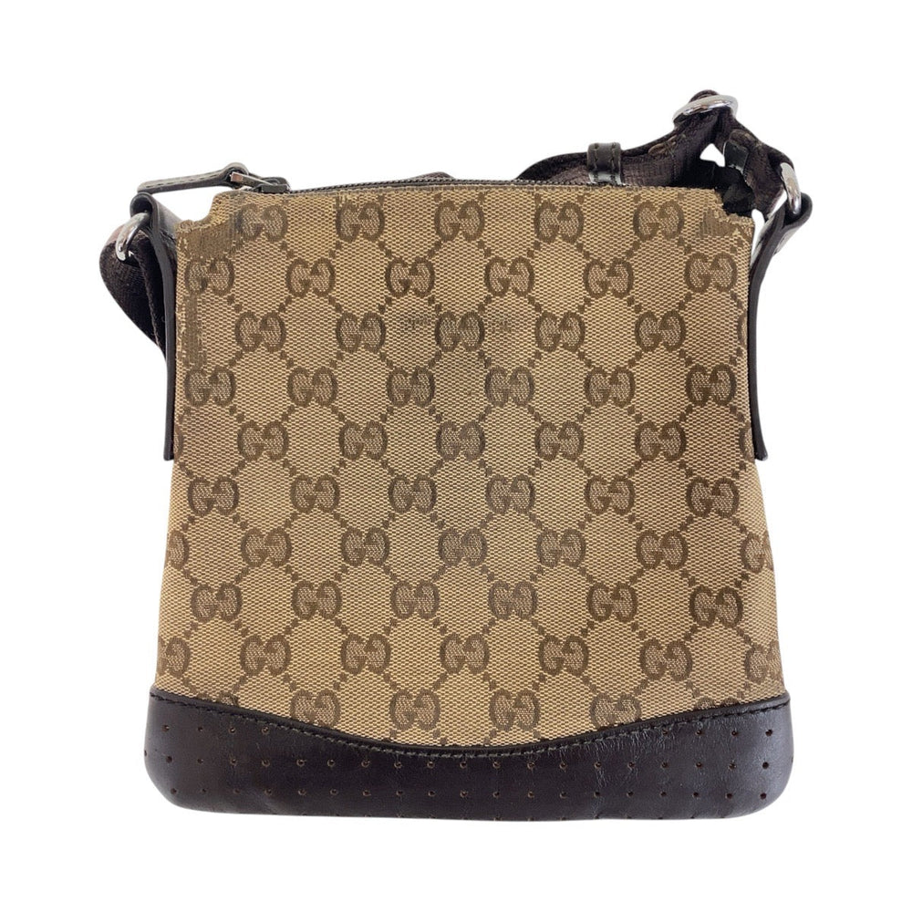 GUCCI Shoulder Bag 147671 GG canvas, leather Beige Brown SilverMetal Shoulder Bag pochette Women Used Authentic