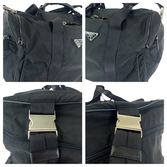 PRADA Boston Duffel bag V172 Nylon Black SilverMetal Boston Duffel bag Shoulder Bag 2way Test Triangle With logo Women Used Authentic