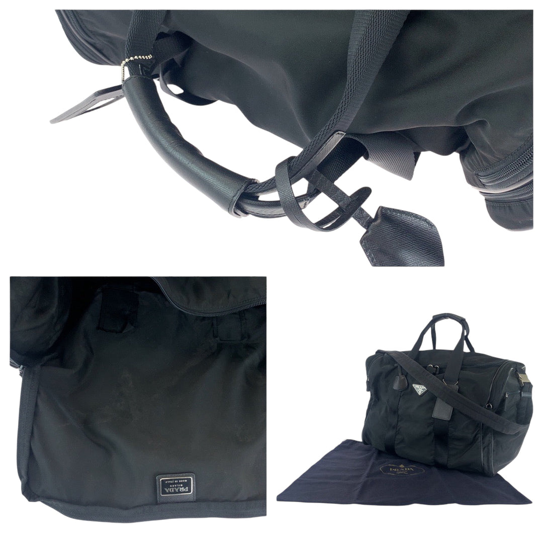 PRADA Boston Duffel bag V172 Nylon Black SilverMetal Boston Duffel bag Shoulder Bag 2way Test Triangle With logo Women Used Authentic