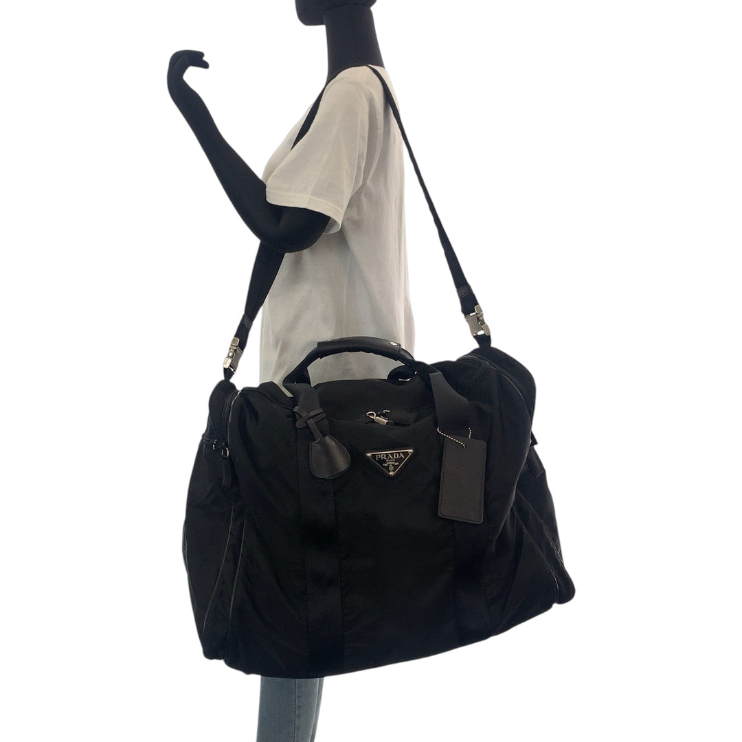 PRADA Boston Duffel bag V172 Nylon Black SilverMetal Boston Duffel bag Shoulder Bag 2way Test Triangle With logo Women Used Authentic