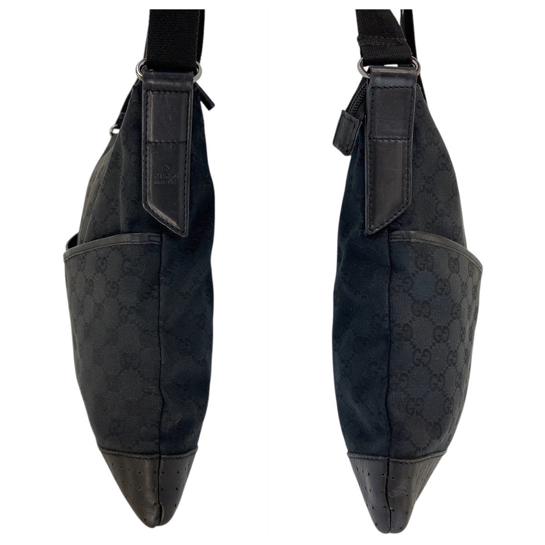 GUCCI Shoulder Bag 145355 GG canvas, leather Black black Shoulder Bag Messenger bag Women Used Authentic