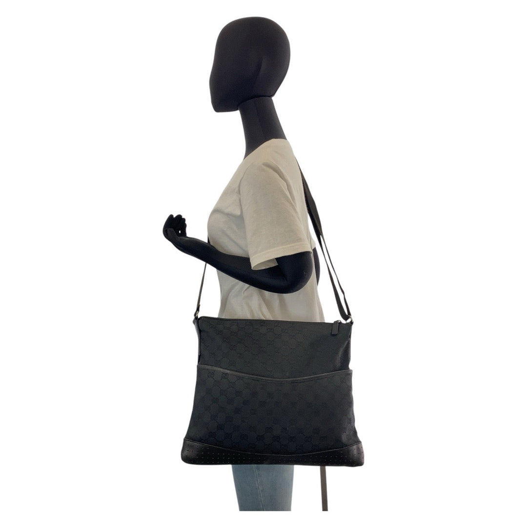 GUCCI Shoulder Bag 145355 GG canvas, leather Black black Shoulder Bag Messenger bag Women Used Authentic