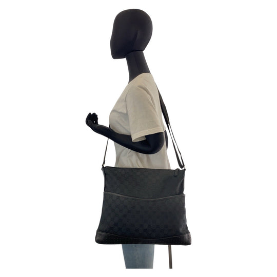 GUCCI Shoulder Bag 145355 GG canvas, leather Black black Shoulder Bag Messenger bag Women Used Authentic