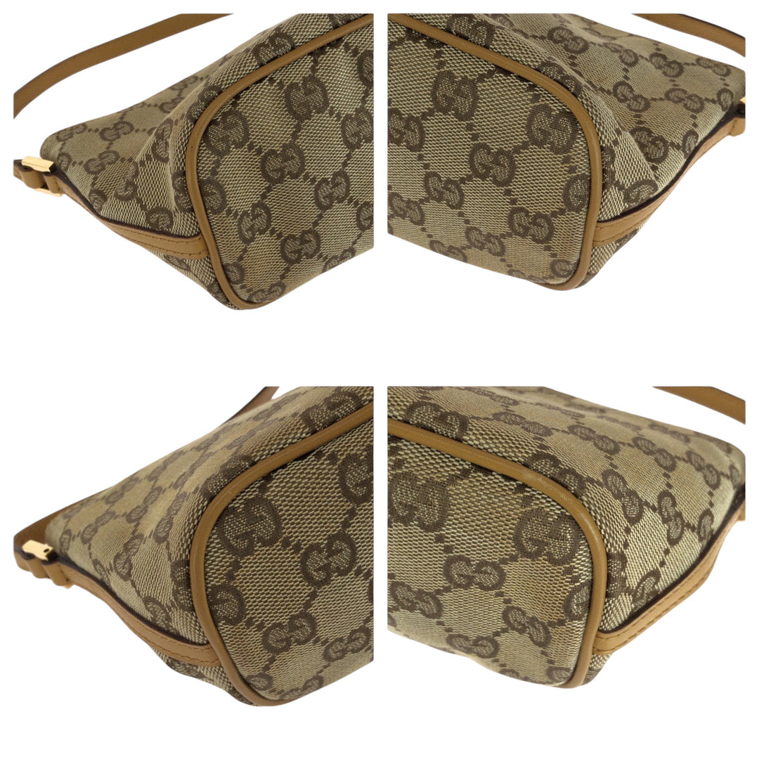GUCCI Handbag 039 1103 GG canvas Beige Brown Gold Metal Handbag accessory pouch Women Used Authentic