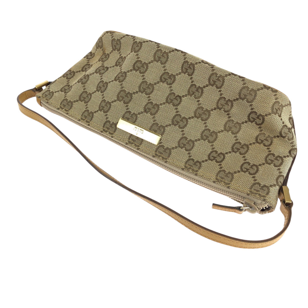GUCCI Handbag 039 1103 GG canvas Beige Brown Gold Metal Handbag accessory pouch Women Used Authentic