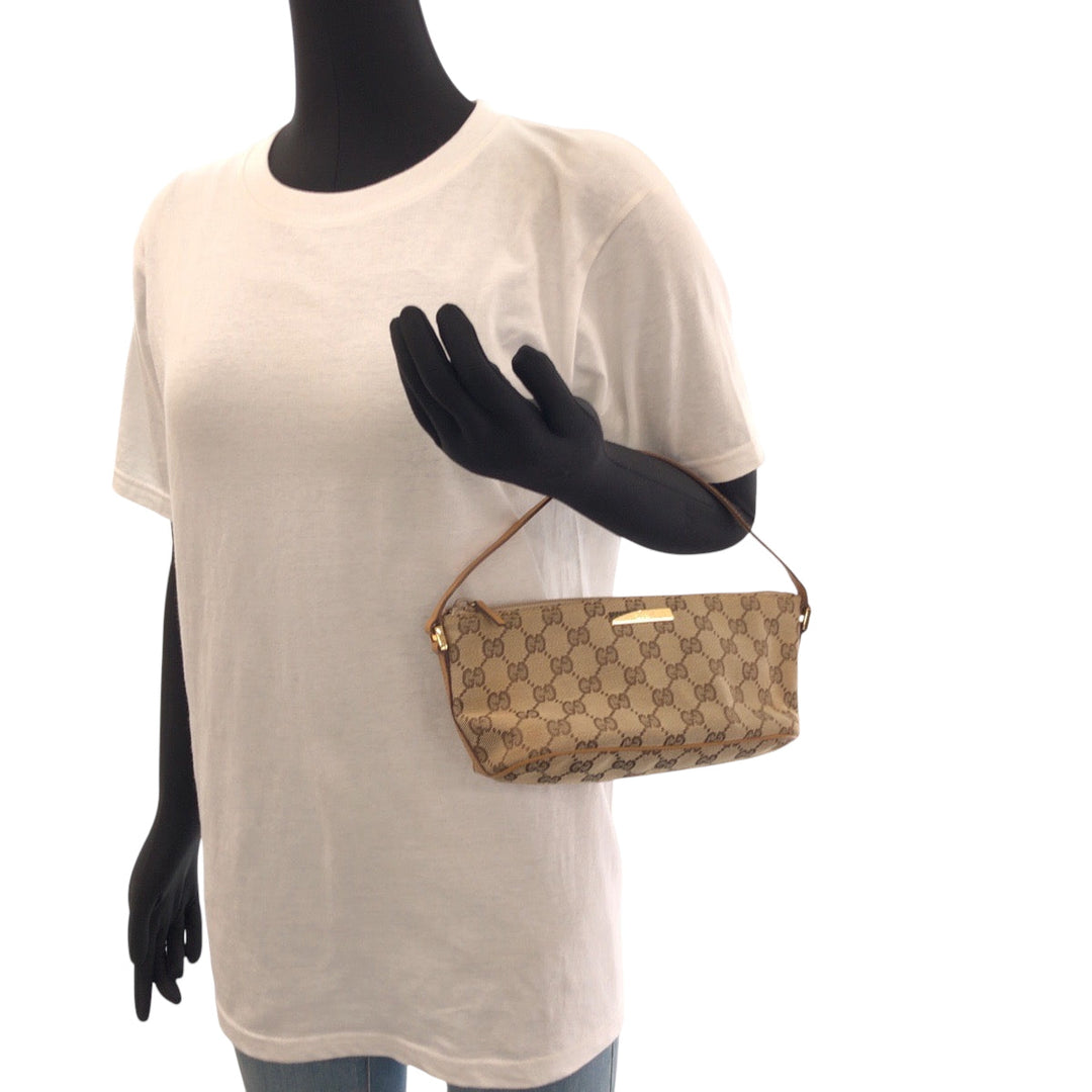 GUCCI Handbag 039 1103 GG canvas Beige Brown Gold Metal Handbag accessory pouch Women Used Authentic