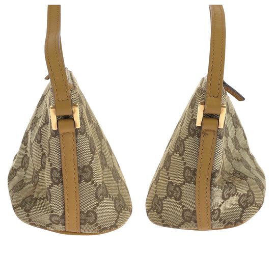 GUCCI Handbag 039 1103 GG canvas Beige Brown Gold Metal Handbag accessory pouch Women Used Authentic