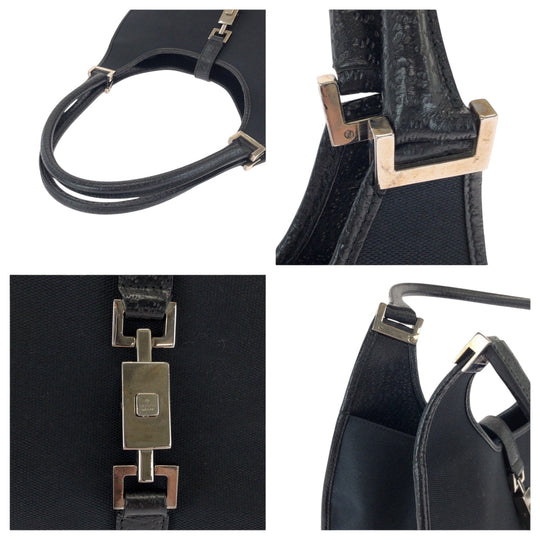 GUCCI Shoulder Bag 002 1067 GG canvas Black SilverMetal Hobo One Shoulder Bag Jackie Women Used Authentic