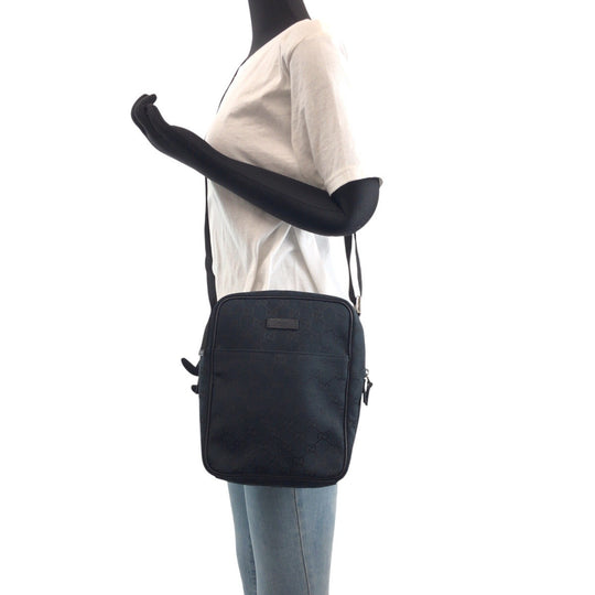 GUCCI Shoulder Bag 122759 GG canvas Black SilverMetal Crossbody Shoulder Bag Unisex Women Used Authentic