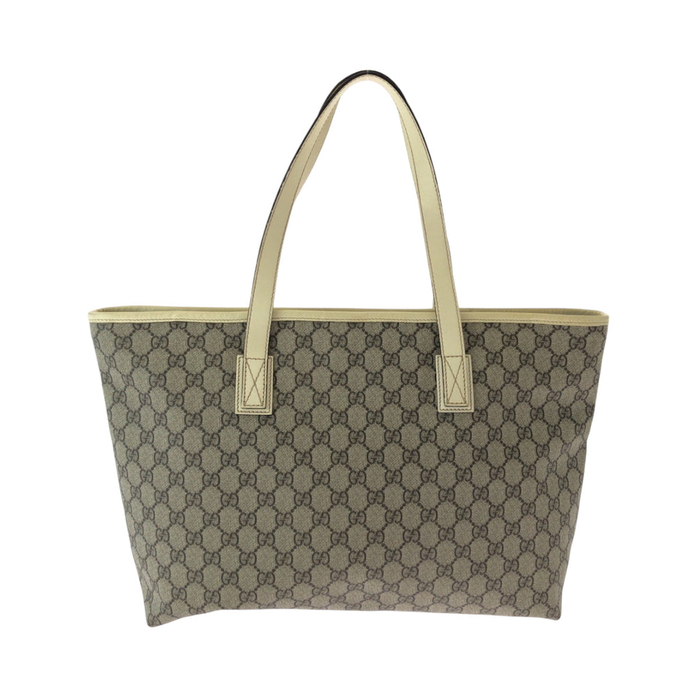 GUCCI Tote Bag 211137 PVC Beige Ivory SilverMetal Tote Bag Shoulder Bag GG plus Women Used Authentic