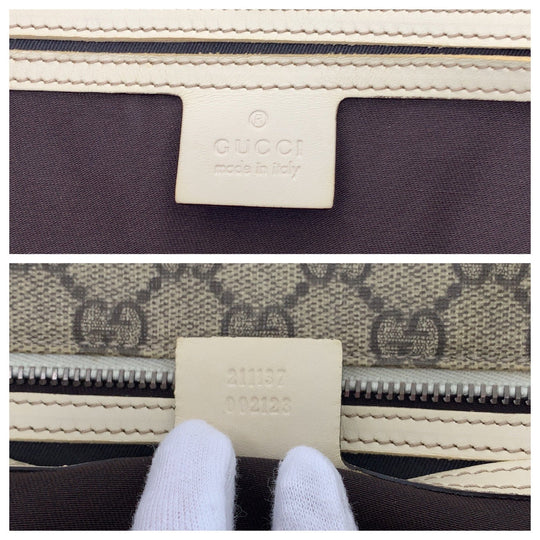 GUCCI Tote Bag 211137 PVC Beige Ivory SilverMetal Tote Bag Shoulder Bag GG plus Women Used Authentic