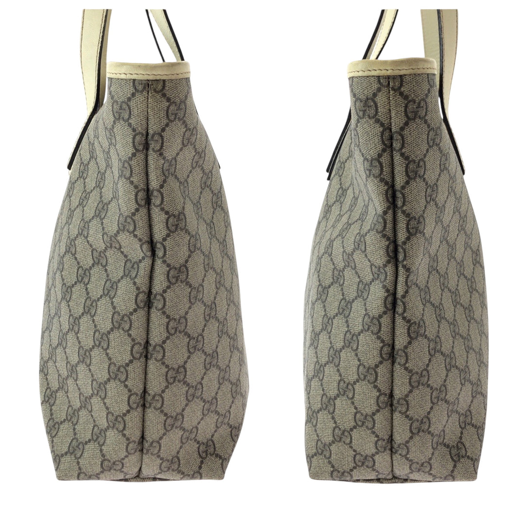 GUCCI Tote Bag 211137 PVC Beige Ivory SilverMetal Tote Bag Shoulder Bag GG plus Women Used Authentic
