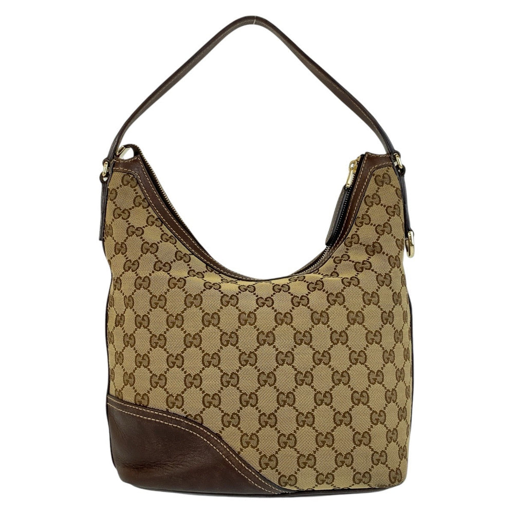 GUCCI Shoulder Bag 182491 GG canvas, leather Beige Brown Gold Metal Interlocking Women Used Authentic