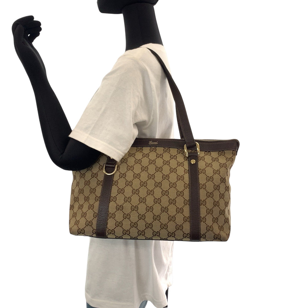 GUCCI Tote Bag 141470 GG canvas Brown beige Tote Bag Shoulder Bag Women Used Authentic