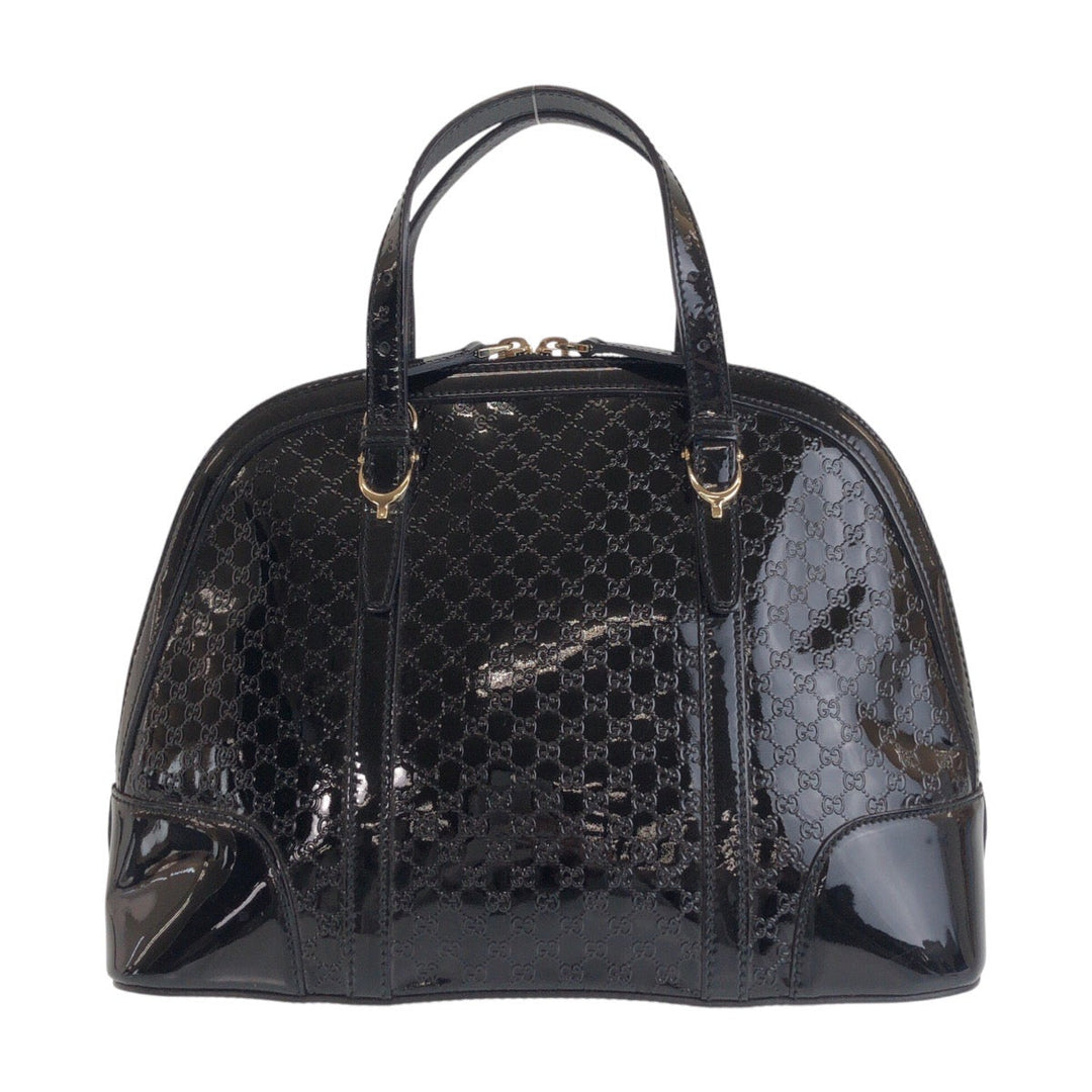 GUCCI Handbag 309617 Patent leather Black GoldMetal Micro Guccisima Women Used Authentic