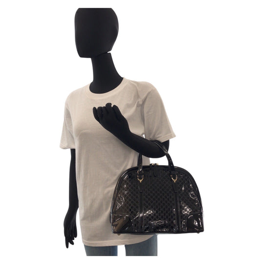 GUCCI Handbag 309617 Patent leather Black GoldMetal Micro Guccisima Women Used Authentic