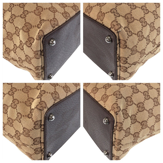 GUCCI Tote Bag 120336 GG canvas, leather Beige brown Tote Bag Shoulder Bag Women Used Authentic