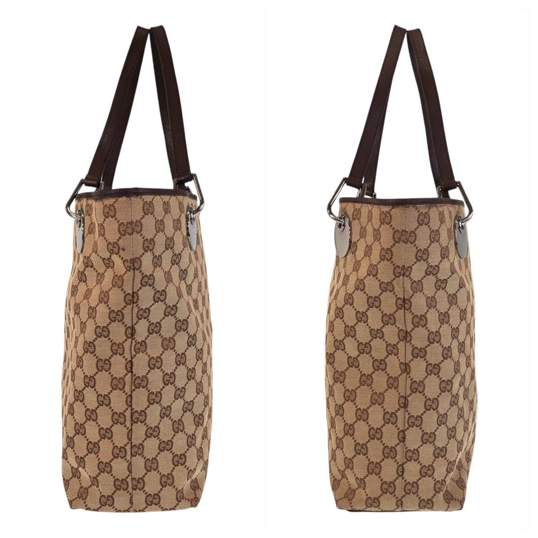 GUCCI Tote Bag 120336 GG canvas, leather Beige brown Tote Bag Shoulder Bag Women Used Authentic