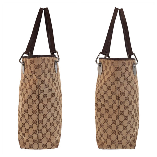 GUCCI Tote Bag 120336 GG canvas, leather Beige brown Tote Bag Shoulder Bag Women Used Authentic