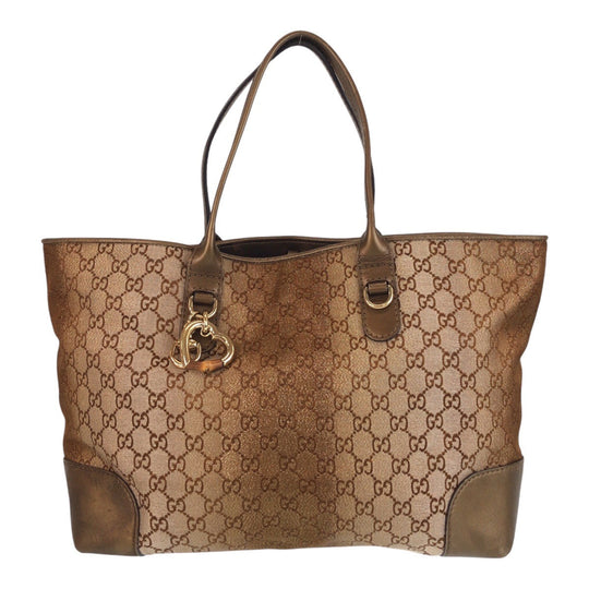 GUCCI Tote Bag 269956 GG canvas, leather Brown Gold Metal Tote Bag Shoulder Bag Women Used Authentic