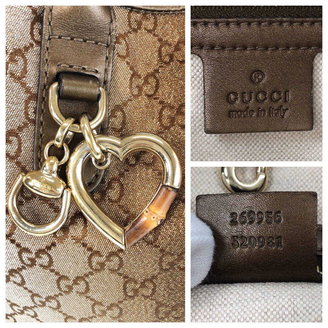 GUCCI Tote Bag 269956 GG canvas, leather Brown Gold Metal Tote Bag Shoulder Bag Women Used Authentic