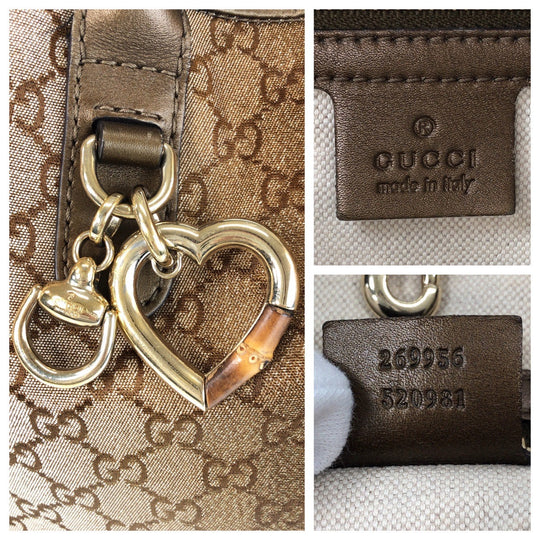 GUCCI Tote Bag 269956 GG canvas, leather Brown Gold Metal Tote Bag Shoulder Bag Women Used Authentic