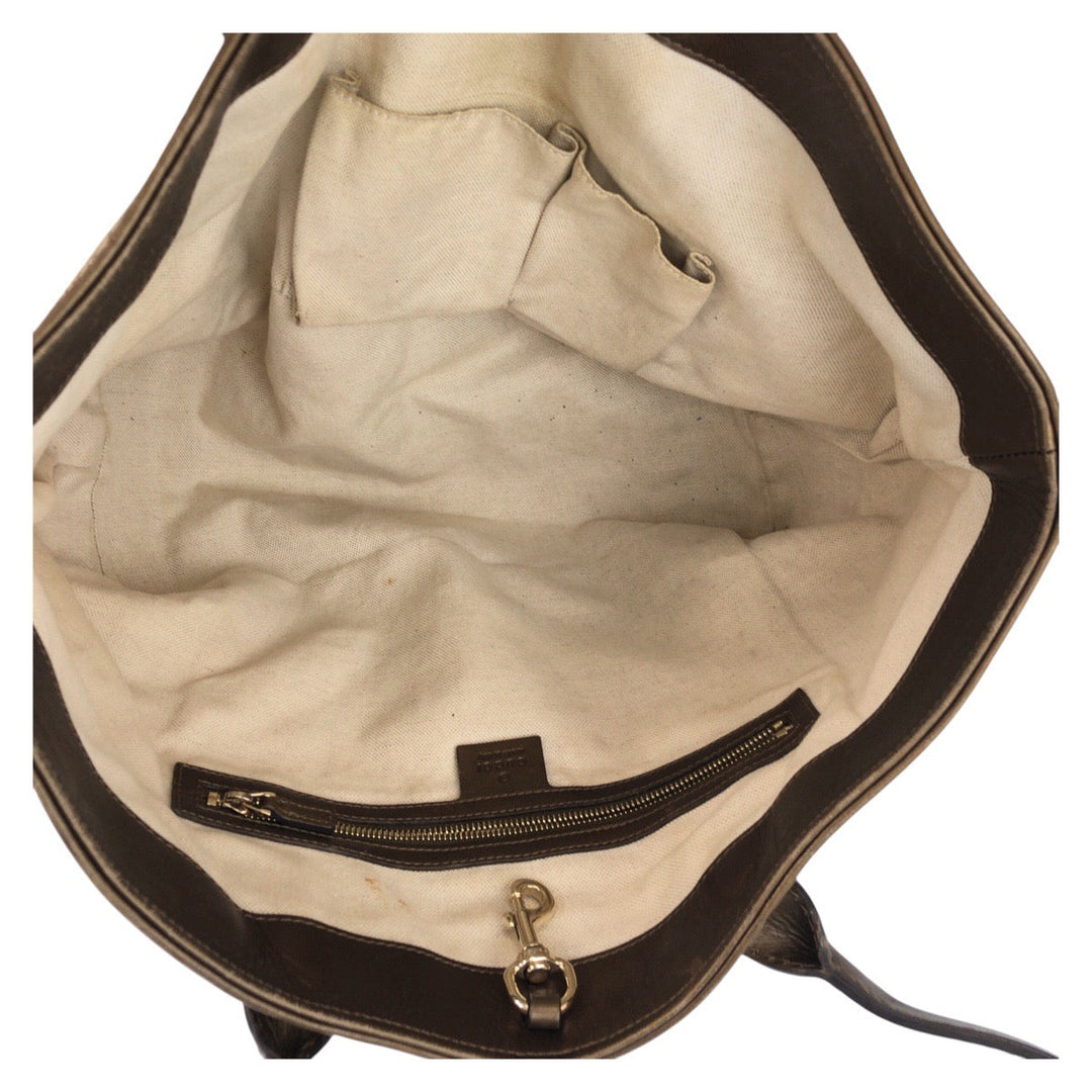 GUCCI Tote Bag 269956 GG canvas, leather Brown Gold Metal Tote Bag Shoulder Bag Women Used Authentic