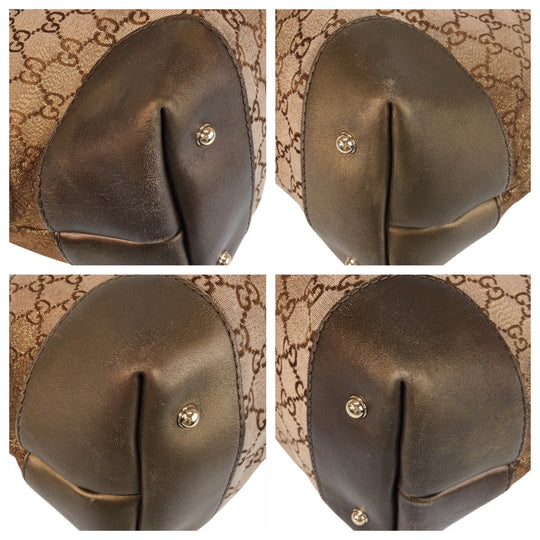 GUCCI Tote Bag 269956 GG canvas, leather Brown Gold Metal Tote Bag Shoulder Bag Women Used Authentic