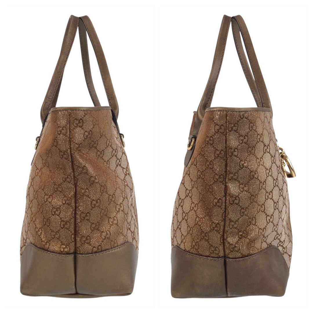 GUCCI Tote Bag 269956 GG canvas, leather Brown Gold Metal Tote Bag Shoulder Bag Women Used Authentic