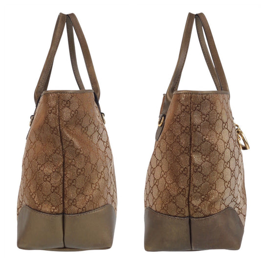 GUCCI Tote Bag 269956 GG canvas, leather Brown Gold Metal Tote Bag Shoulder Bag Women Used Authentic