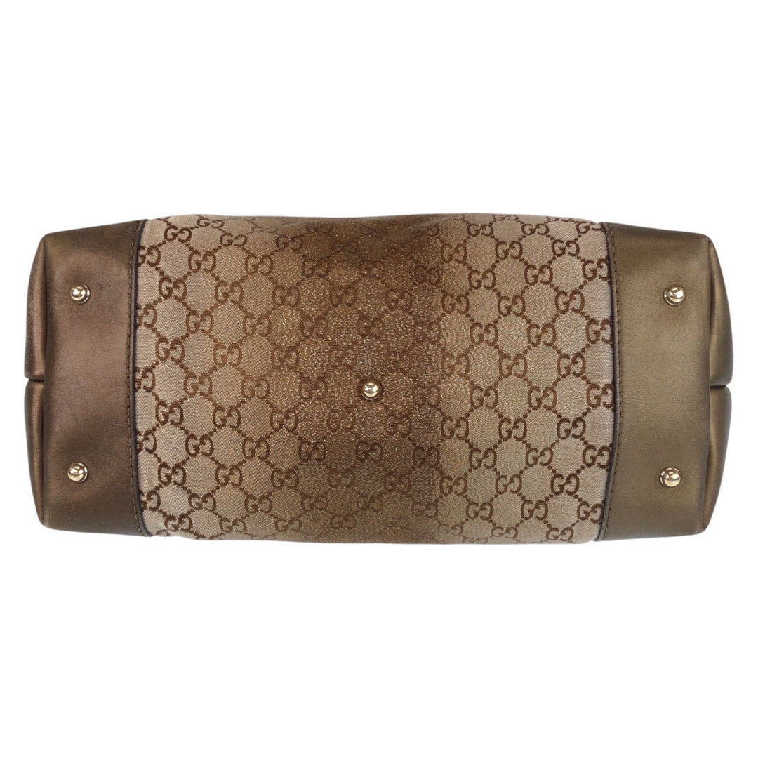 GUCCI Tote Bag 269956 GG canvas, leather Brown Gold Metal Tote Bag Shoulder Bag Women Used Authentic