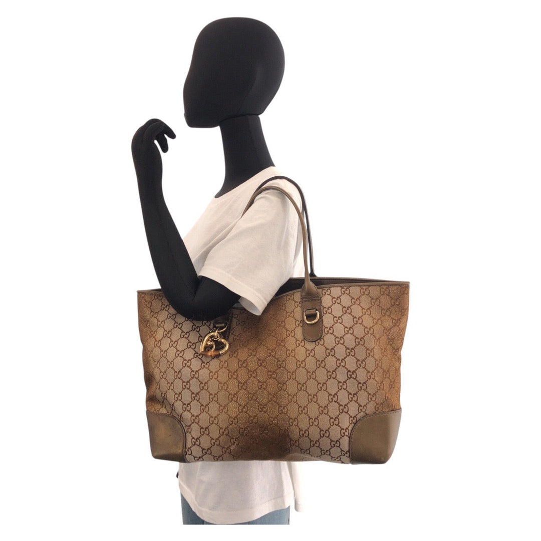 GUCCI Tote Bag 269956 GG canvas, leather Brown Gold Metal Tote Bag Shoulder Bag Women Used Authentic