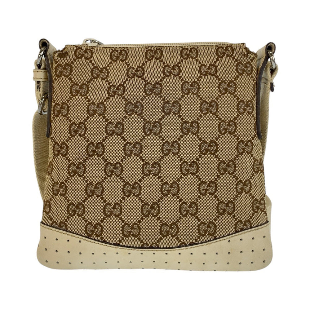 GUCCI Shoulder Bag 147671 GG canvas, leather Beige white Shoulder Bag pochette Women Used Authentic