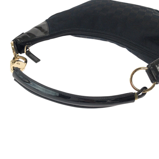 GUCCI Shoulder Bag 001 4158 GG canvas, enamel Black GoldMetal Hobo One Shoulder Bag Women Used Authentic