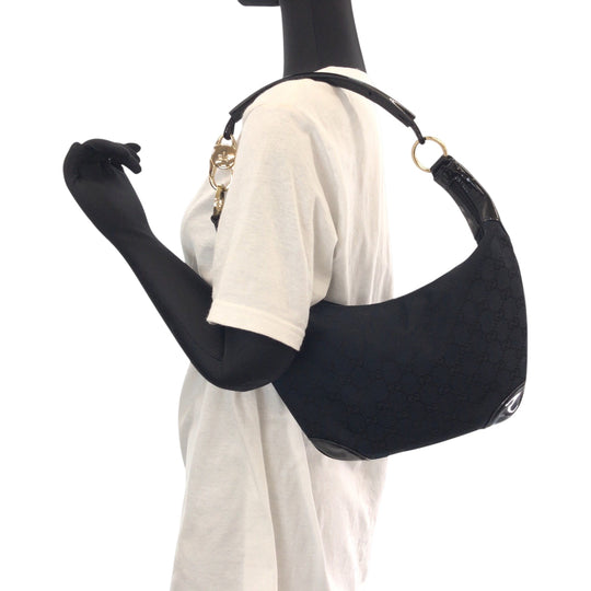 GUCCI Shoulder Bag 001 4158 GG canvas, enamel Black GoldMetal Hobo One Shoulder Bag Women Used Authentic