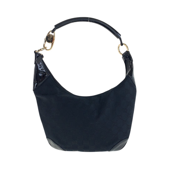 GUCCI Shoulder Bag 001 4158 GG canvas, enamel Black GoldMetal Hobo One Shoulder Bag Women Used Authentic