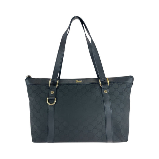 GUCCI Tote Bag 272399 GG canvas, leather Black GoldMetal Tote Bag Shoulder Bag Women Used Authentic