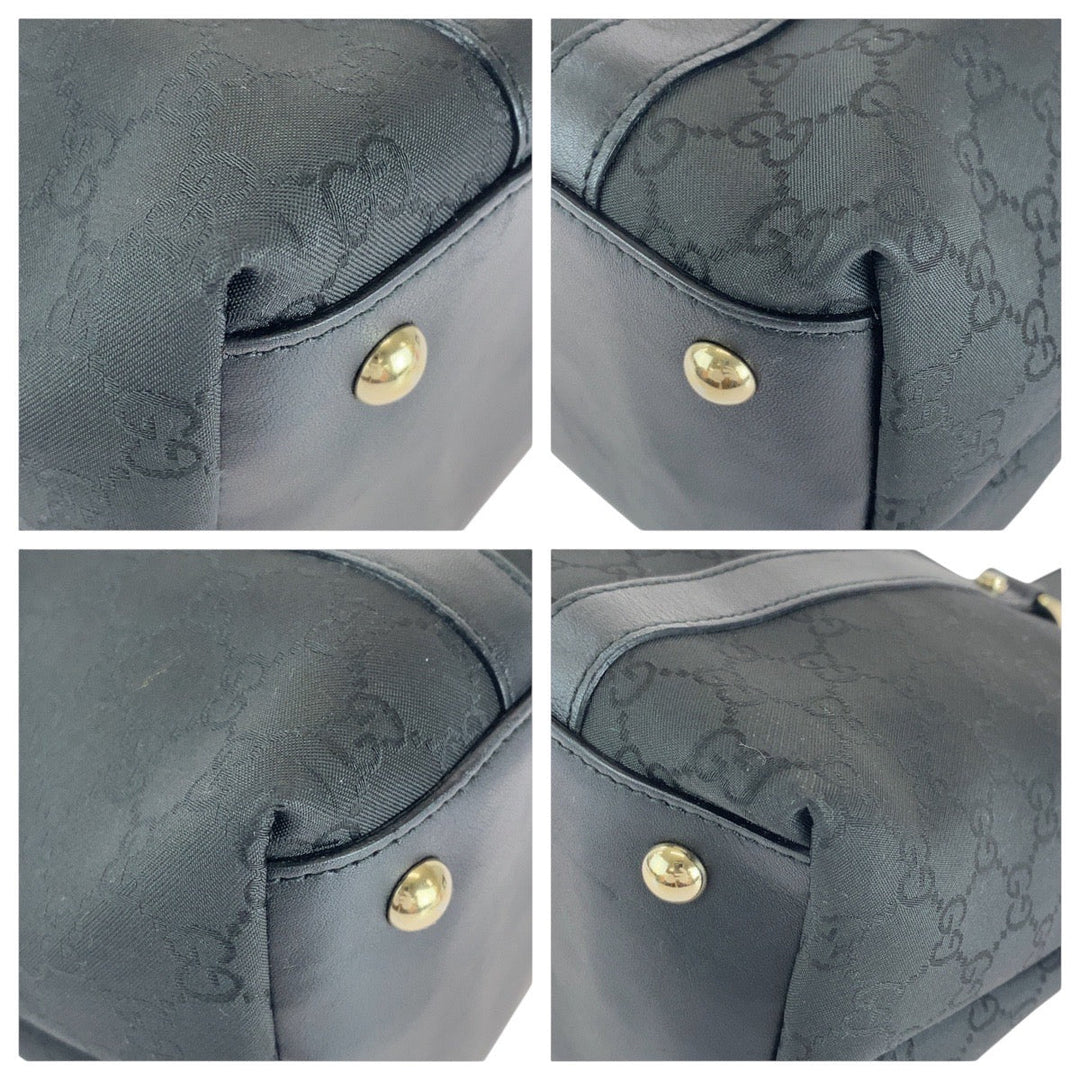 GUCCI Tote Bag 272399 GG canvas, leather Black GoldMetal Tote Bag Shoulder Bag Women Used Authentic