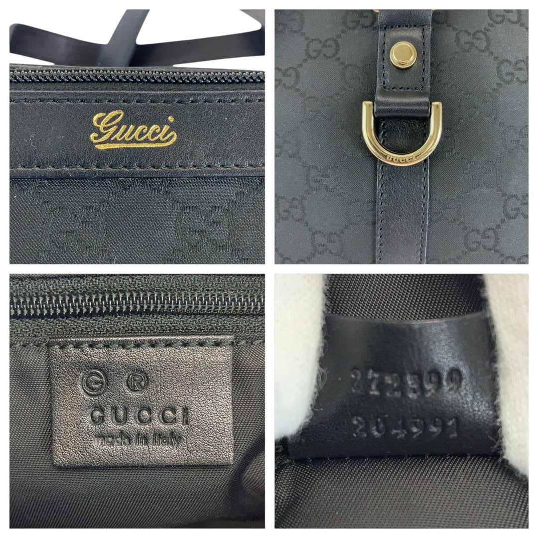 GUCCI Tote Bag 272399 GG canvas, leather Black GoldMetal Tote Bag Shoulder Bag Women Used Authentic