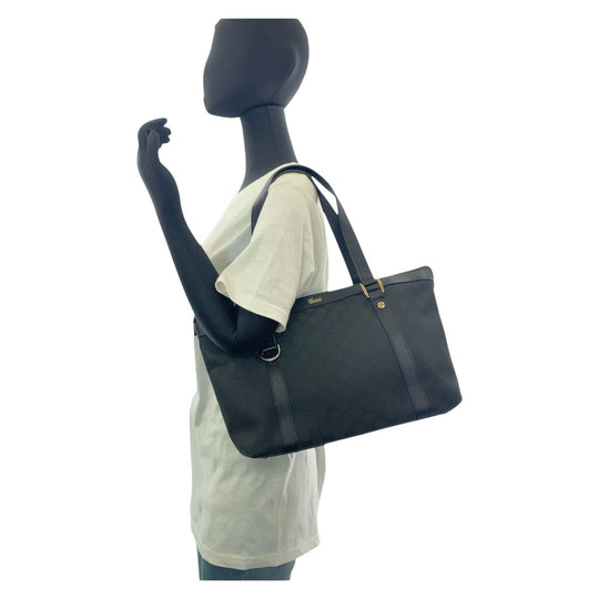 GUCCI Tote Bag 272399 GG canvas, leather Black GoldMetal Tote Bag Shoulder Bag Women Used Authentic