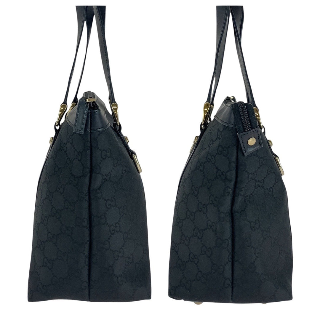 GUCCI Tote Bag 272399 GG canvas, leather Black GoldMetal Tote Bag Shoulder Bag Women Used Authentic