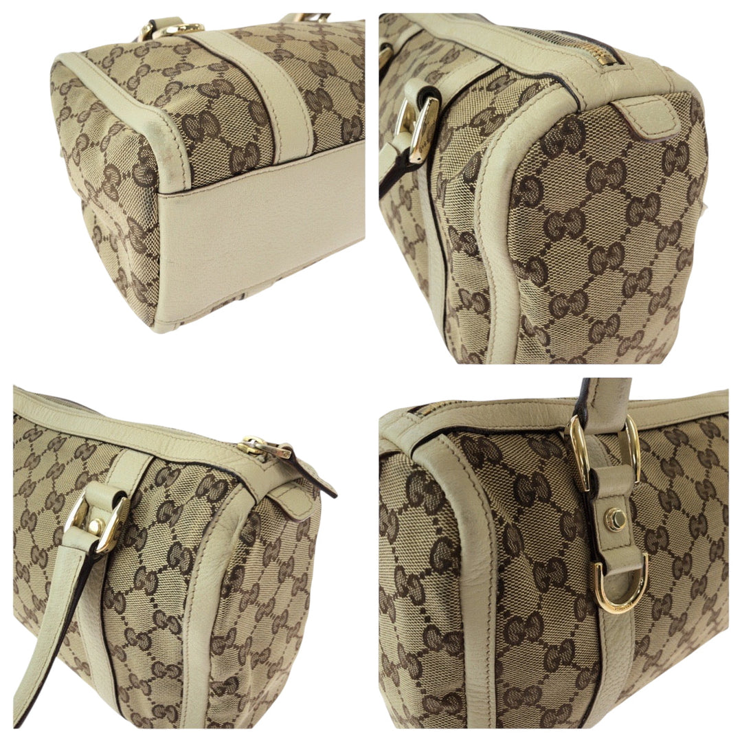 GUCCI Handbag 130942 GG canvas Beige Ivory Gold Metal Handbags Mini Boston Duffel bag Shoulder Bag Abbey Women Used Authentic