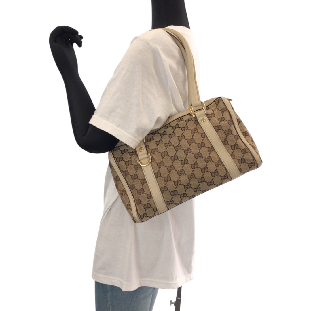 GUCCI Handbag 130942 GG canvas Beige Ivory Gold Metal Handbags Mini Boston Duffel bag Shoulder Bag Abbey Women Used Authentic